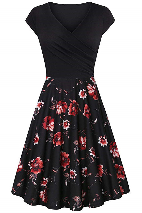 Multi Styles V Neck A-line Vintage Dress