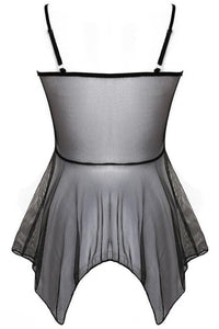 Black V Neck Straps Lace Illusion Lingerie