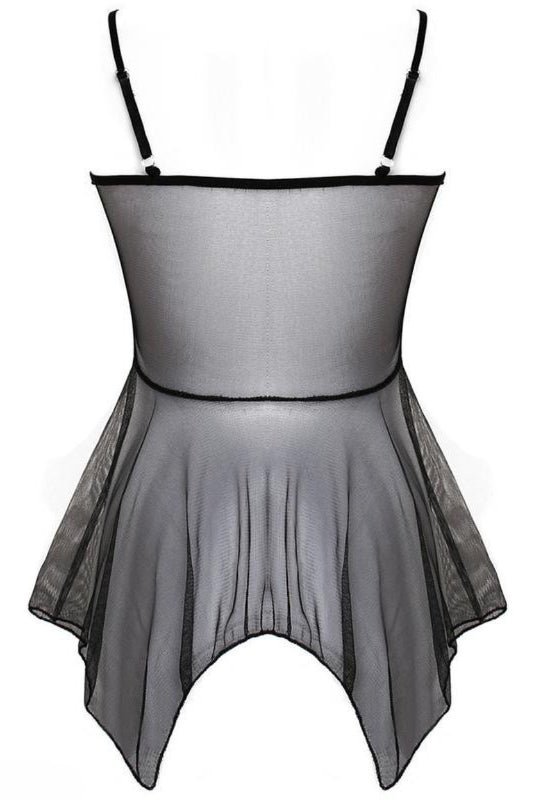 Black V Neck Straps Lace Illusion Lingerie