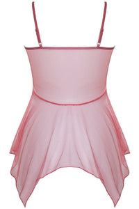 Pink V Neck Straps Lace Illusion Lingerie