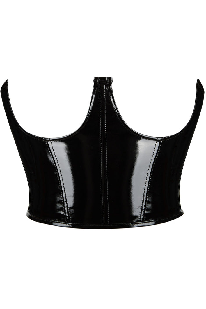 Black Leather Lace-Up Underbust Corset Top