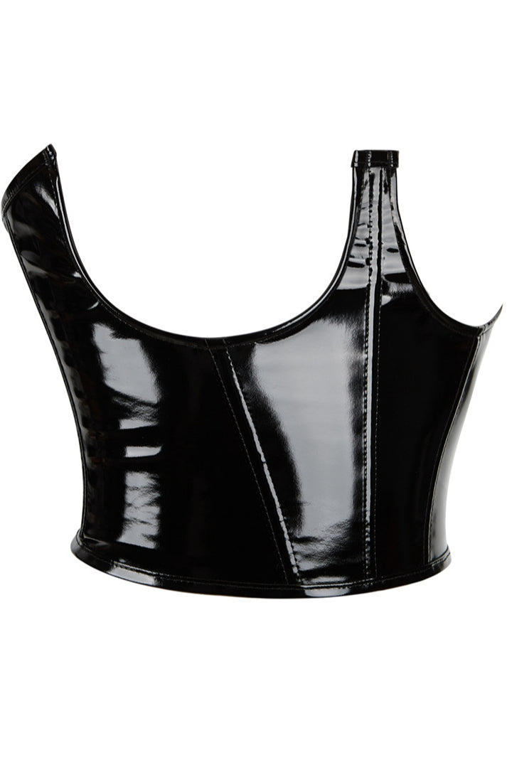 Black Leather Lace-Up Underbust Corset Top