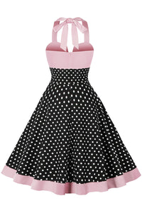 Pink Halter Dot A-line Vintage Dress