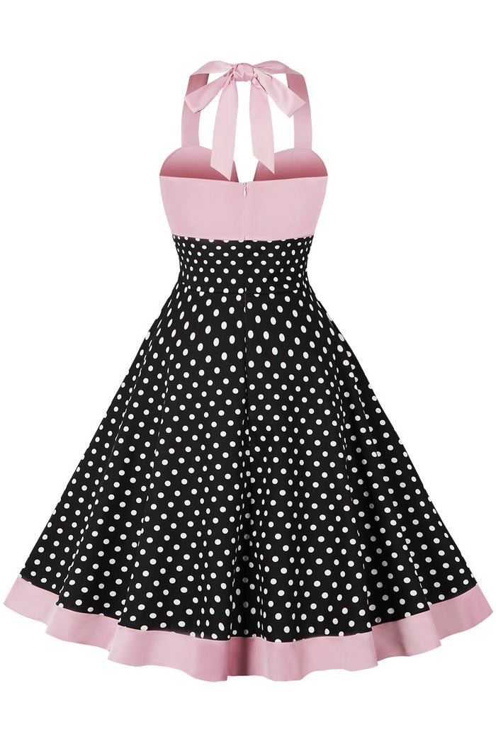 Pink Halter Dot A-line Vintage Dress