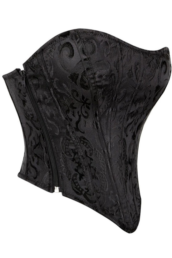 Black Strapless Jacquard Lace-Up Bustier Corset Top