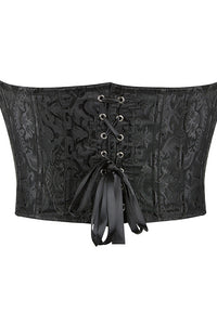 Black Strapless Jacquard Lace-Up Bustier Corset Top