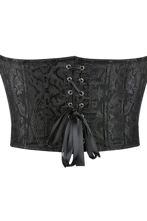 Black Strapless Jacquard Lace-Up Bustier Corset Top