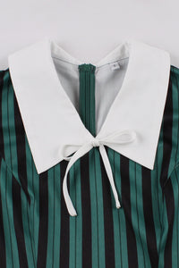 Green Shirt Collar Stripes A-line Vintage Dress