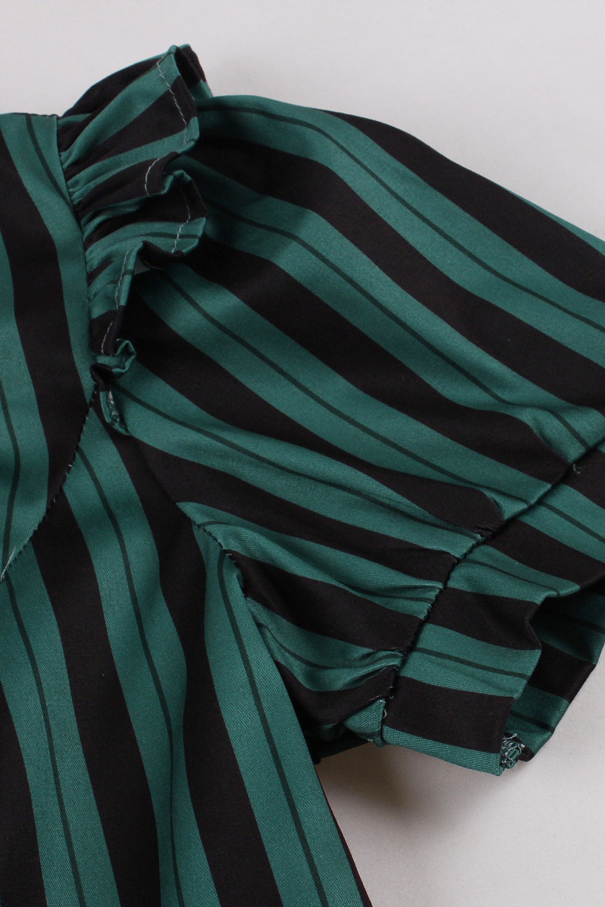 Green Shirt Collar Stripes A-line Vintage Dress