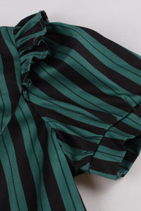 Green Shirt Collar Stripes A-line Vintage Dress