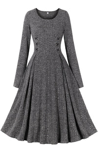Grey Long Sleeves A-line Knitted Vintage Dress