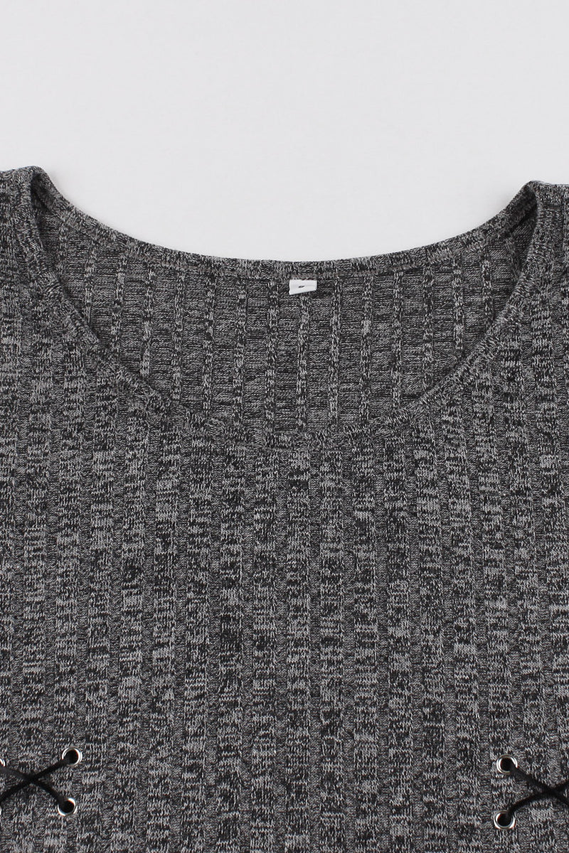 Grey Long Sleeves A-line Knitted Vintage Dress