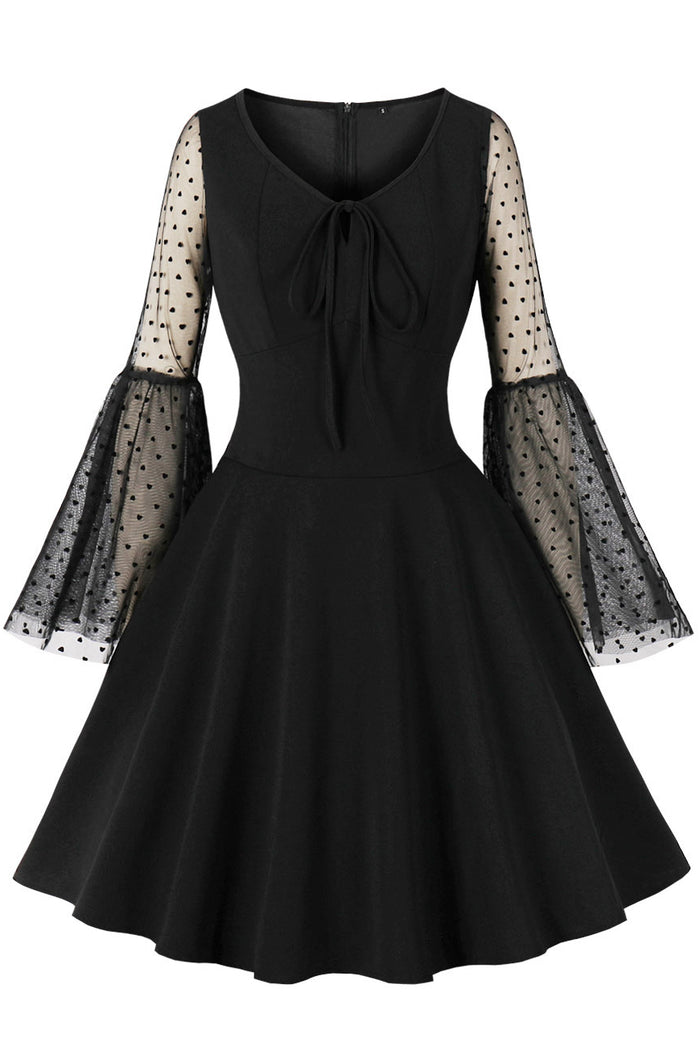 Black Dot Bell Sleeves A-line Vintage Dress