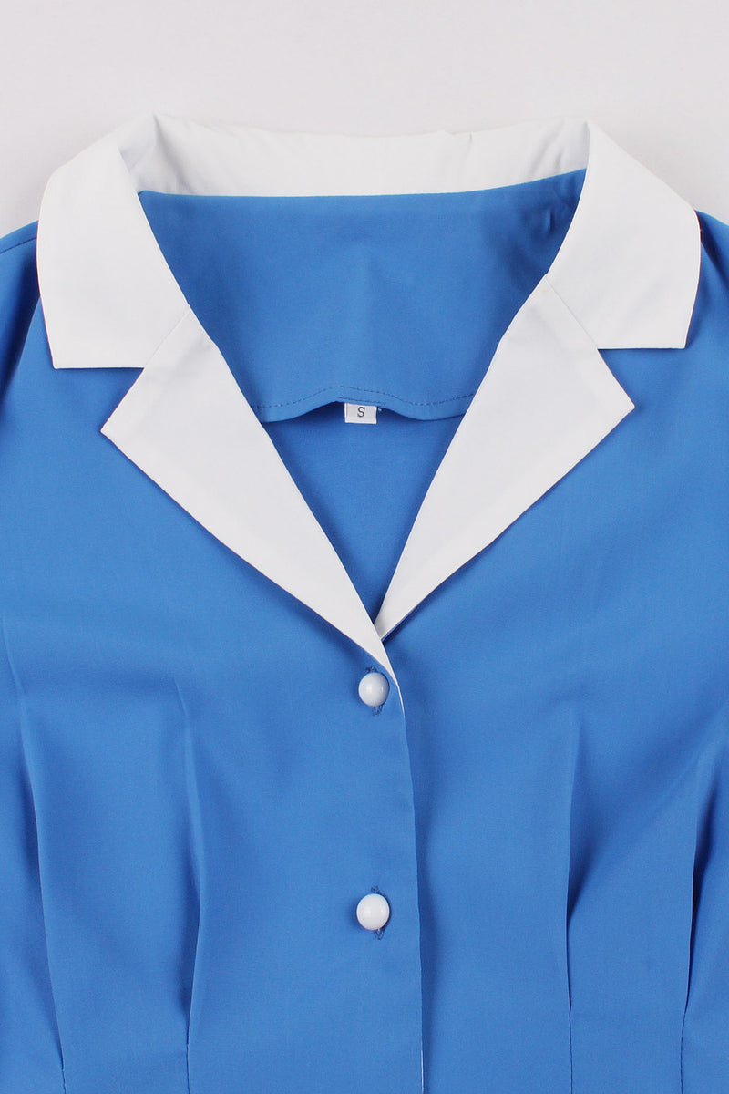 Herbene Blue Lapel A-line Vintage Dress