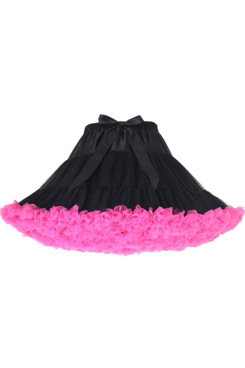 Black Tulle Tutu Min Petticoat with Fuchsia Hemline