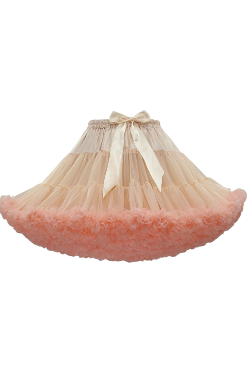 Apricot Tulle Tutu Min Petticoat with Pink Hemline