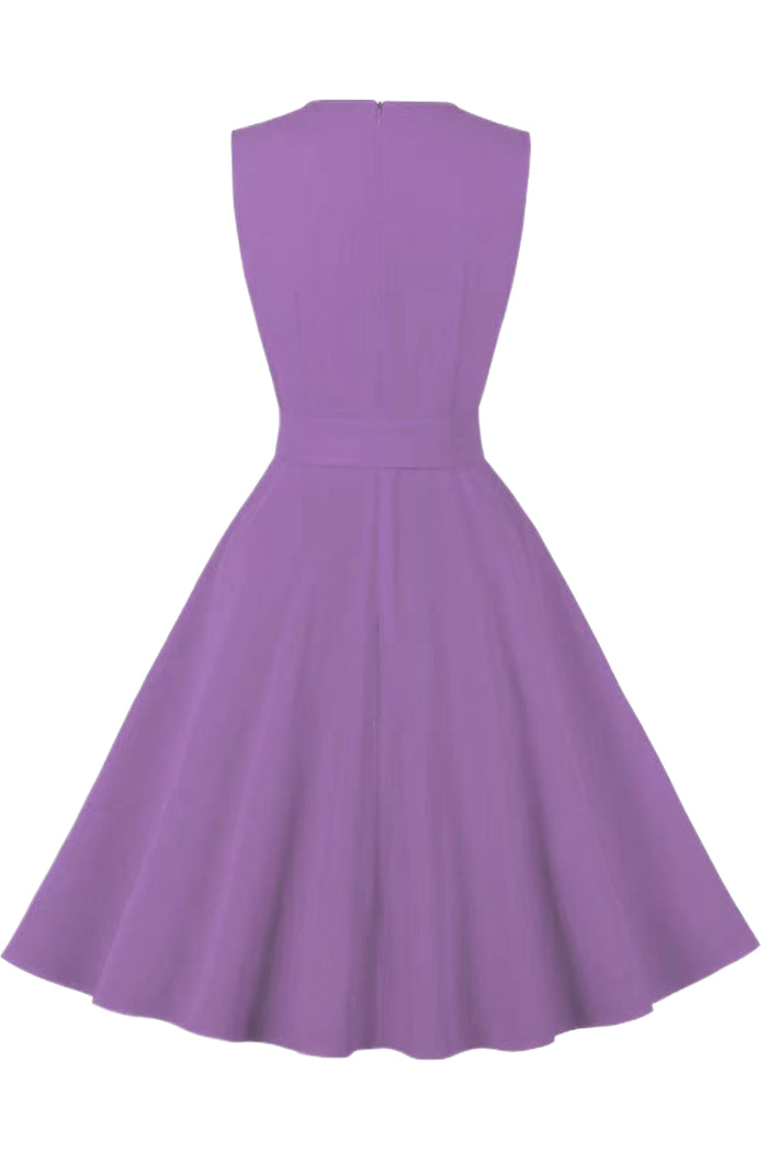 Lavender Sleeveless A-line Bow Tie Sash Vintage Dress
