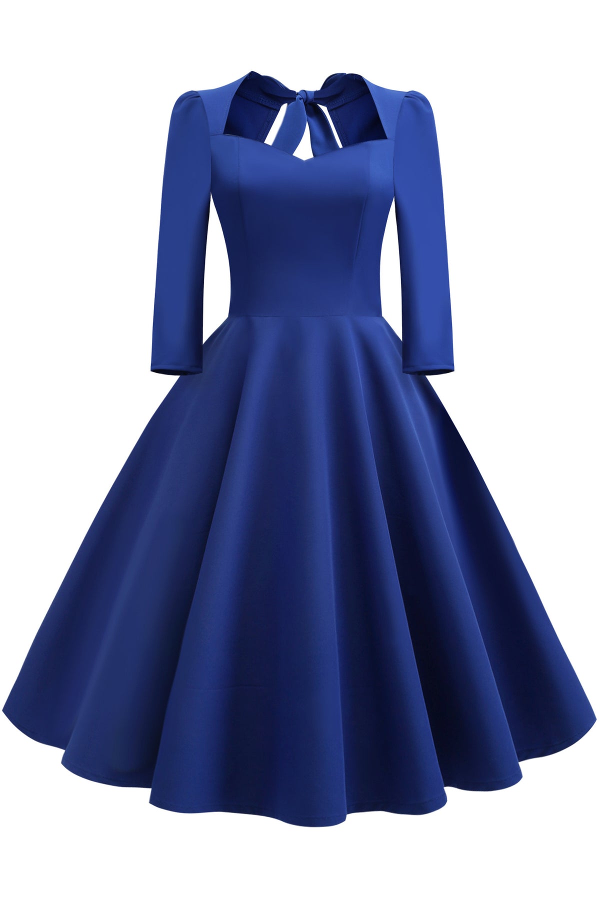 Royal Blue 1/2 Sleeves A-line Bow Tie Vintage Dress