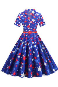 6 Style National Flag Lapel A-line Vintage Dress