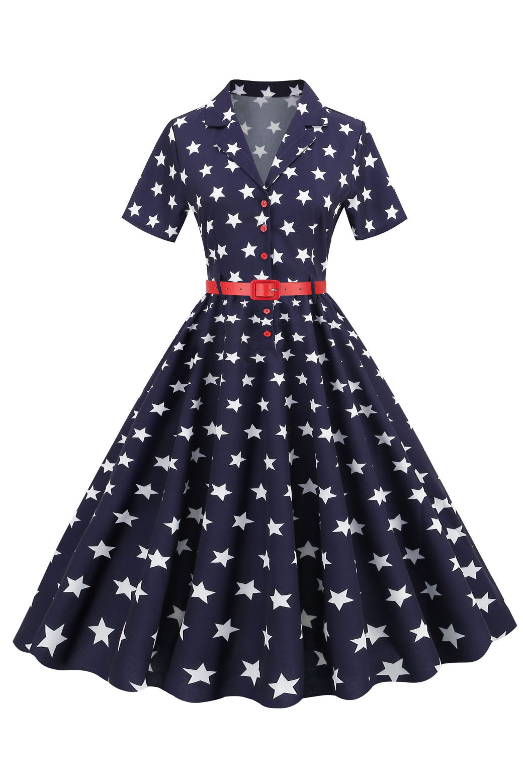 6 Style National Flag Lapel A-line Vintage Dress