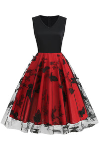 Red Butterfly Sleeveless A-line Vintage Dress