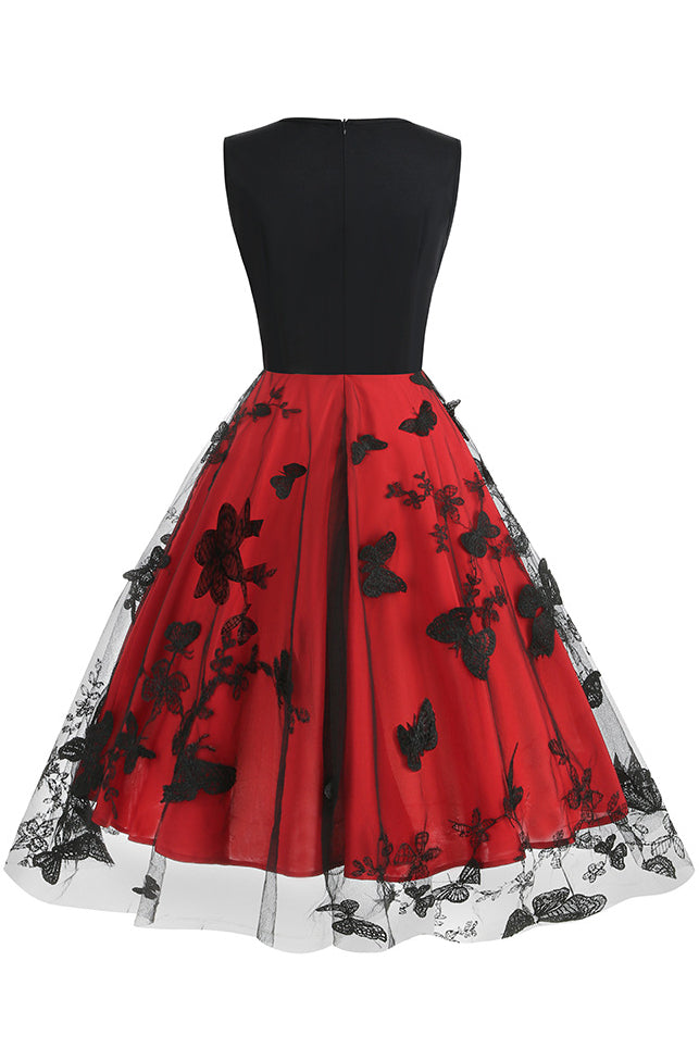 Red Butterfly Sleeveless A-line Vintage Dress