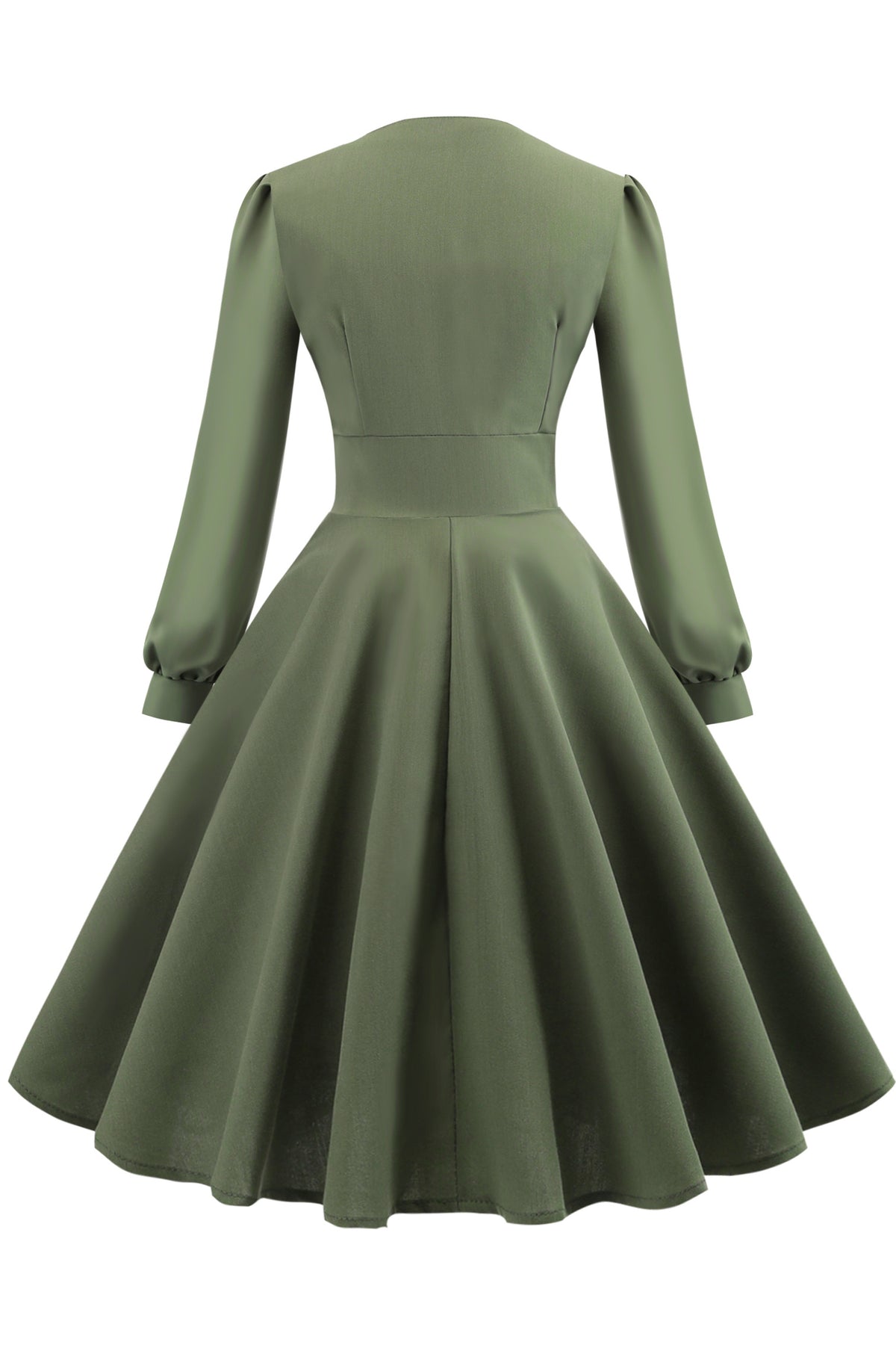 Dusty Sage Long Sleeves Buttons A-line Vinatge Dress