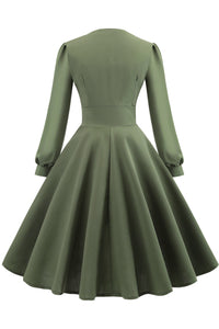 Dusty Sage Long Sleeves Buttons A-line Vinatge Dress