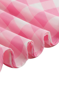 Pink Spaghetti Straps Plaid A-line Vintage Dress