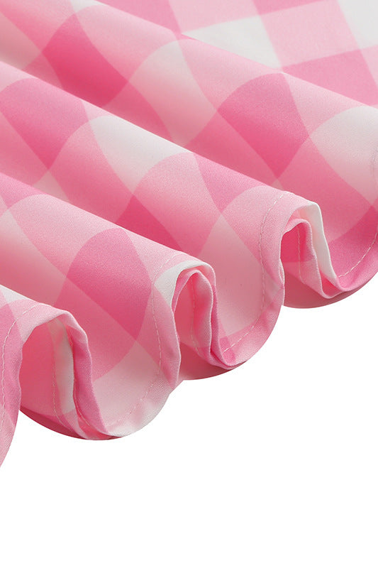 Pink Spaghetti Straps Plaid A-line Vintage Dress