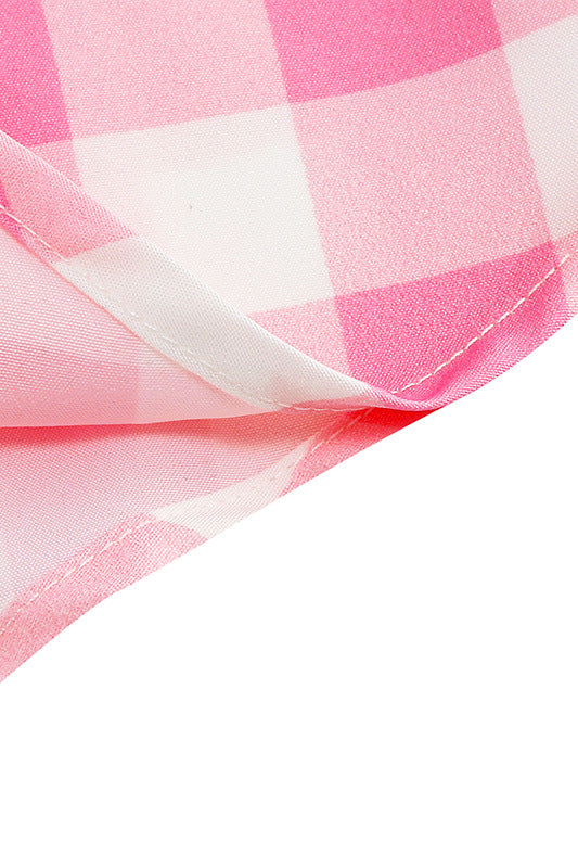 Pink Spaghetti Straps Plaid A-line Vintage Dress