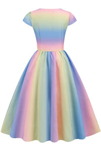 Rainbow Cap Sleeves A-line Vintage Dress