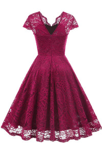 Mulberry Lace Illusion Neck A-line Vintage Dress