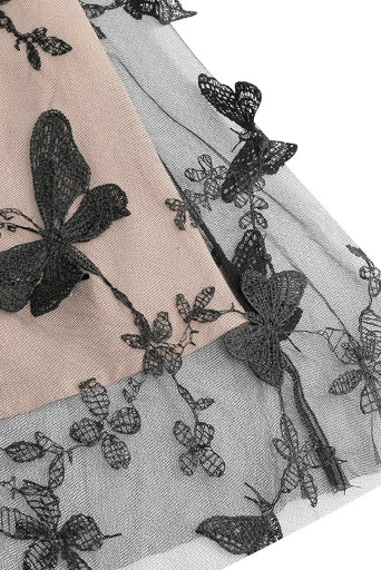 Apricot Sleeveless Surplice A-line Butterfly Vintage Dress with Sash