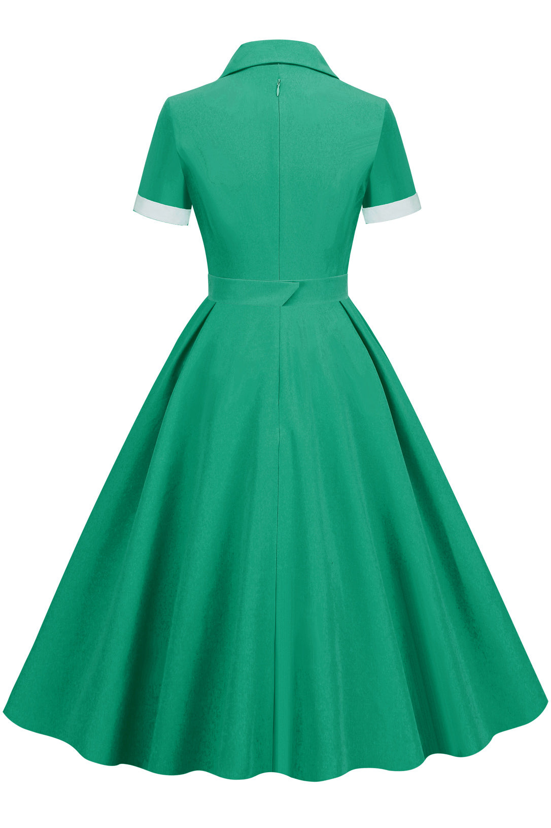 Herbene Green Shirt Collar A-line Dress