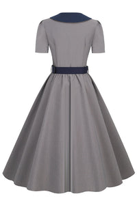 Grey Doll Collar A-line Vintage Dress with Belt