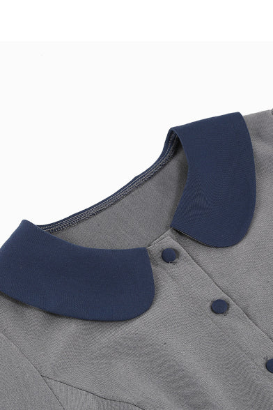 Grey Doll Collar A-line Vintage Dress with Belt