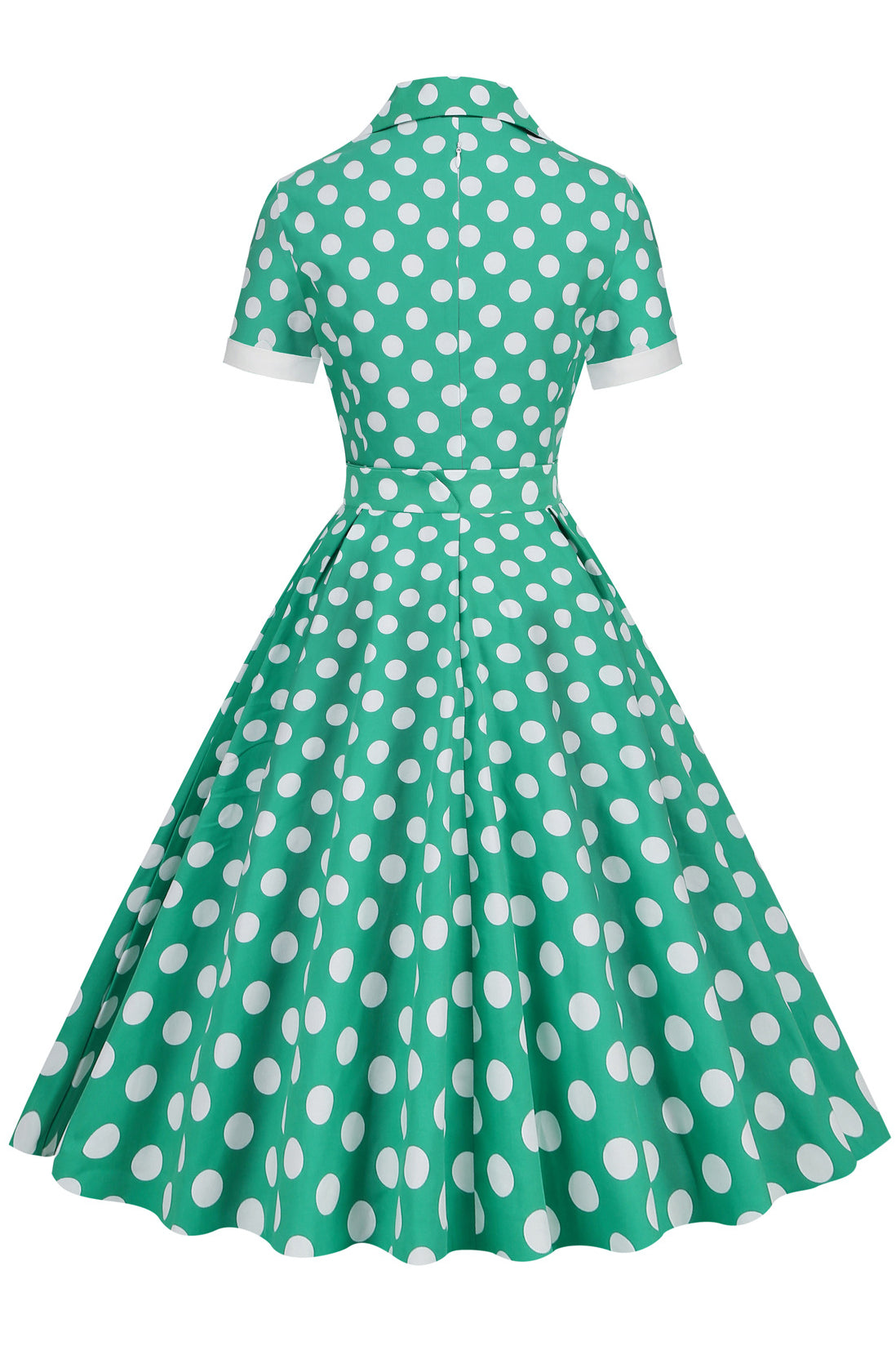 Herbene Green Dot Shirt Collar A-line Dress