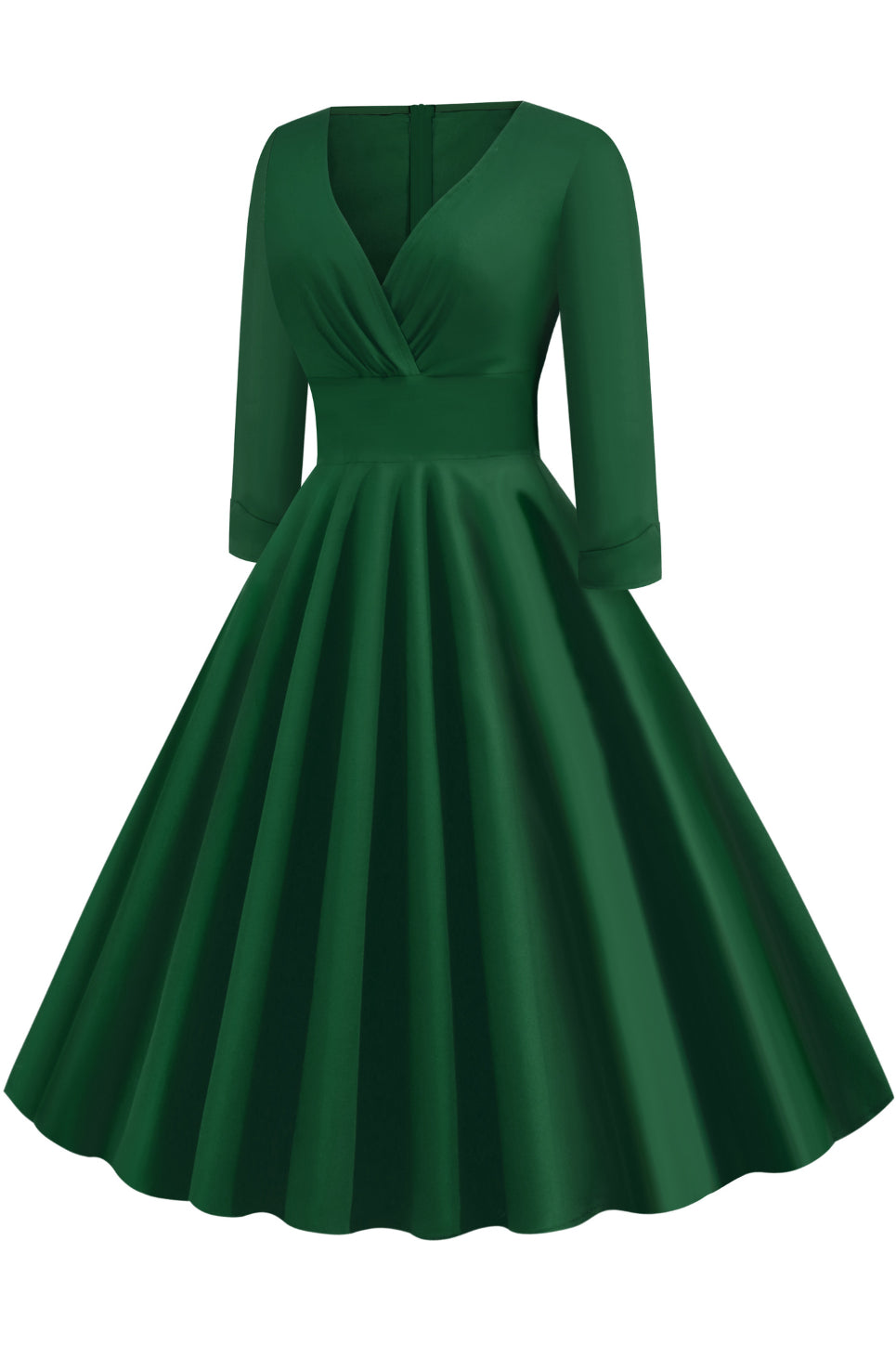 Hunter Green Surplice 1/2 Sleeves A-line Vintage Dress