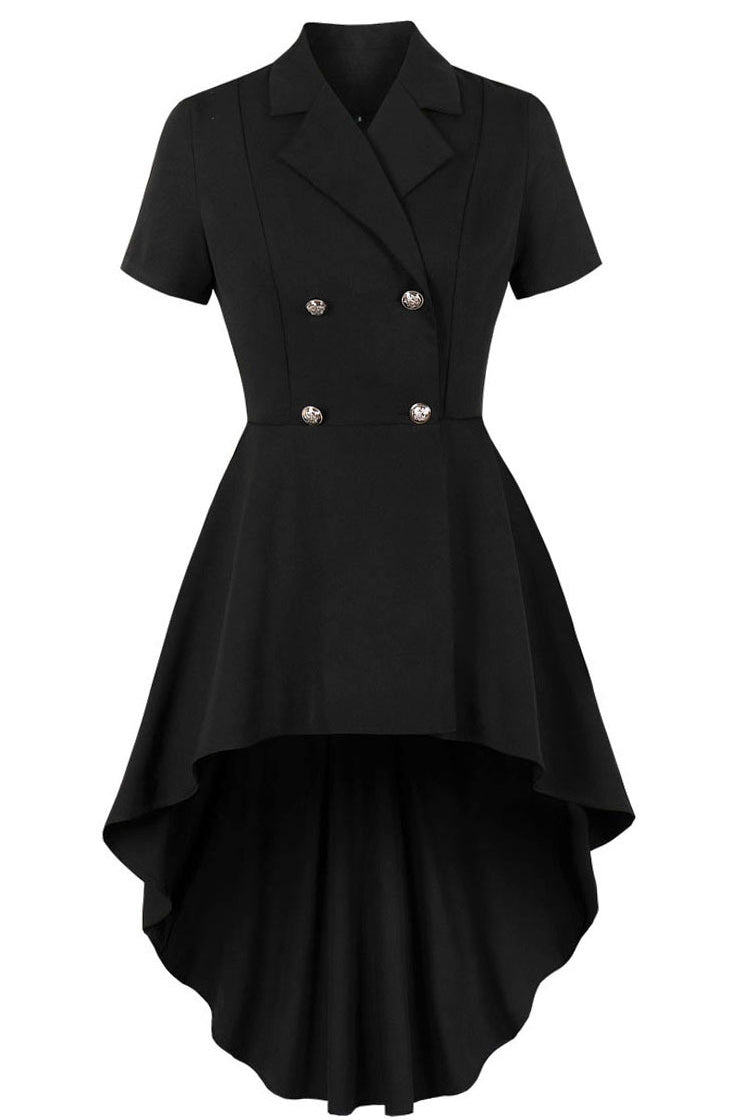 Halloween Black Lapel Gothic Hi-Low Vintage Dress