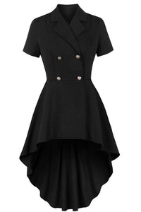 Halloween Black Lapel Gothic Hi-Low Vintage Dress