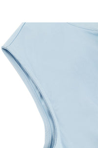 Light Blue Sleeveless Ribbon Neck A-line Vintage Dress