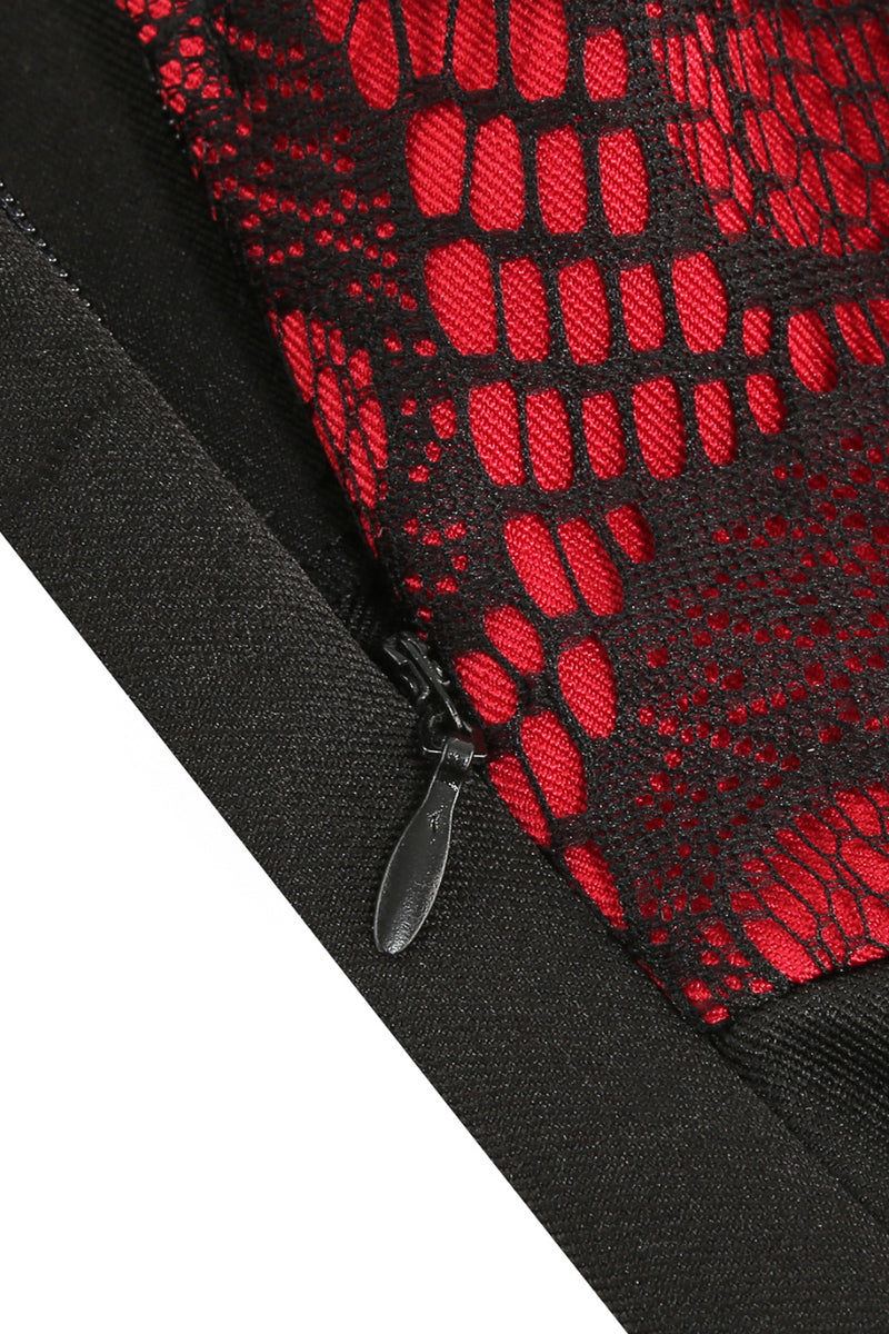 Red Cap Sleeves Lace A-line Lace-Up Vintage Dress