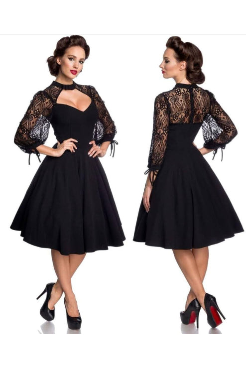 Black Lace Long Sleeves A-line Vintage Dress