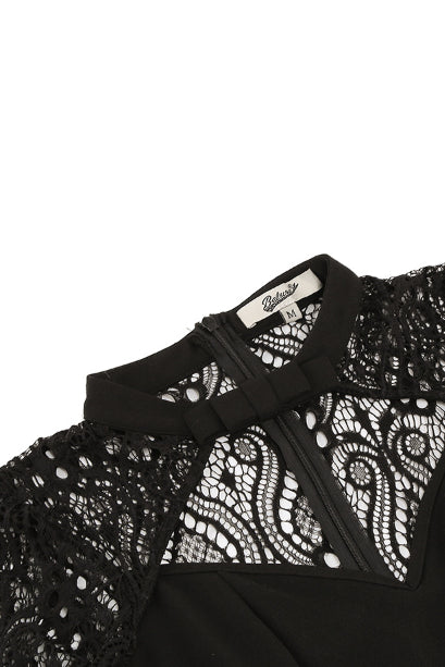 Black Lace Long Sleeves A-line Vintage Dress