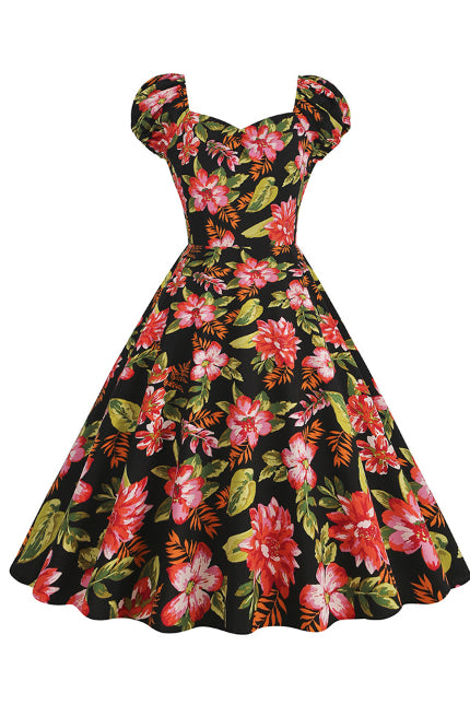 5 Styles Puff Sleeves A-line Floral Vintage Dress