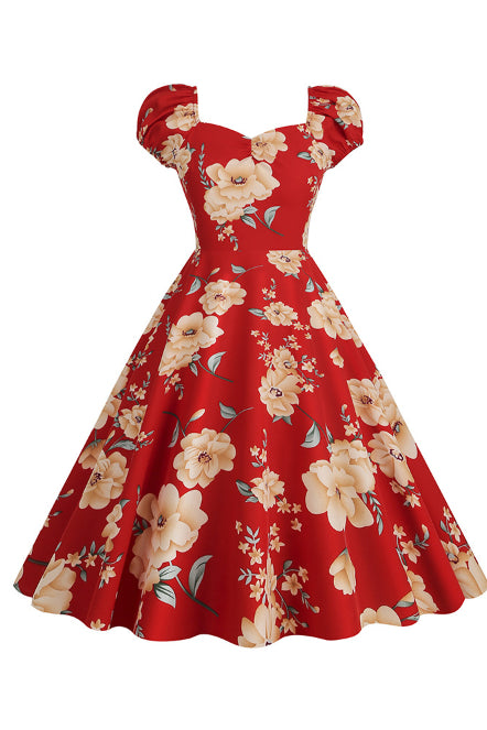 5 Styles Puff Sleeves A-line Floral Vintage Dress