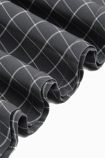 Grey Lapel A-line Plaid Buttons Vintage Dress