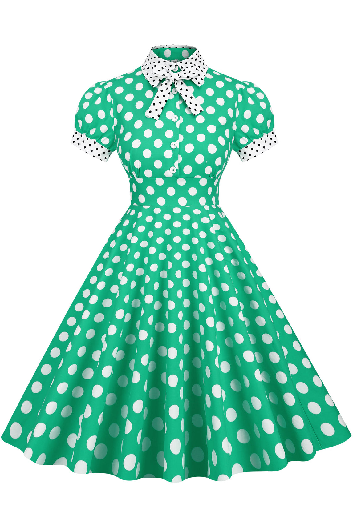 Herbene Green Shirt Collar A-line Dress