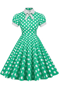 Herbene Green Shirt Collar A-line Dress